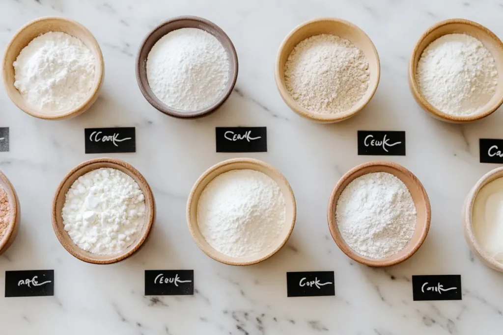 Baking powder, self-rising flour, and cream of tartar in bowls What if I don’t have baking soda for banana bread?