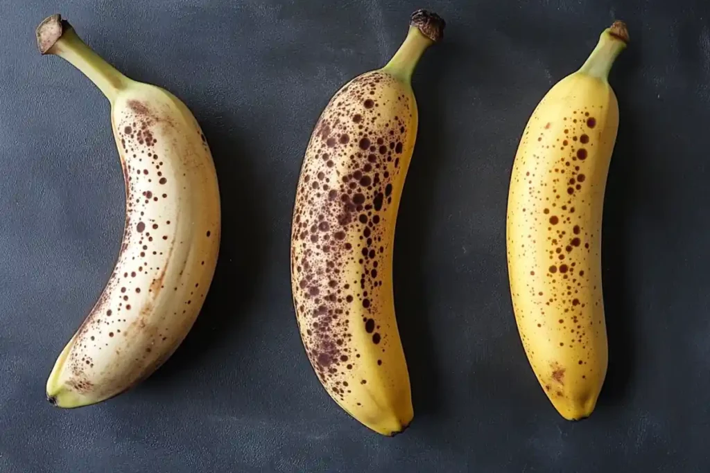 Under-ripe and overripe bananas side by side