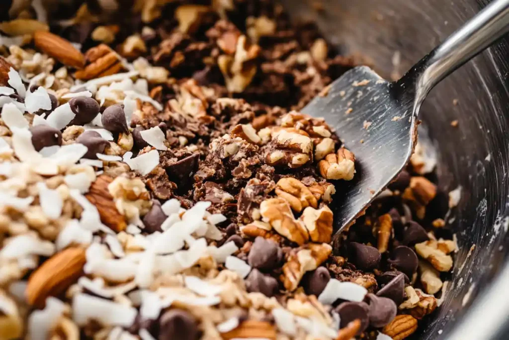 Cookie Dough with Chocolate Chips and Oats in a Mixing Bowl