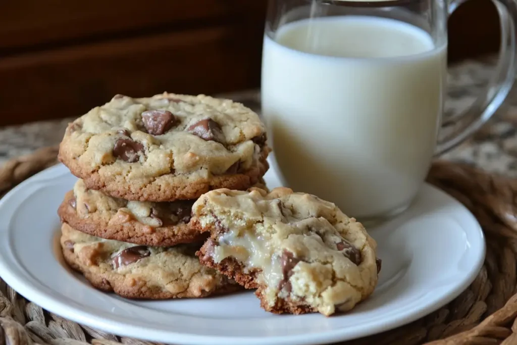 Cowboy Cookies Served with a Glass of Milk