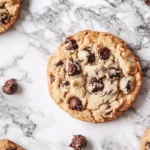 A top-down view of cookies with both milk and dark chocolate chips