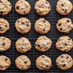 A top-down view of cookies with both milk and dark chocolate chips