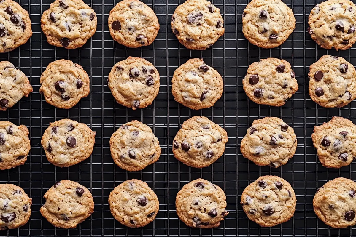 A top-down view of cookies with both milk and dark chocolate chips