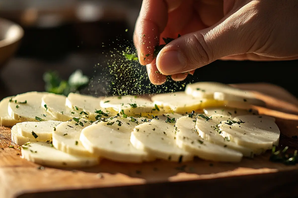 How should you eat hearts of palm? Fresh hearts of palm slices in a salad bowl.