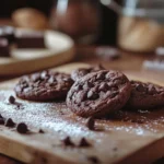 A plate of chocolate chip brownie box mix with bananas recipe for cookies displayed on a white table.