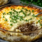 Creamy ground beef noodle dish served in a bowl.