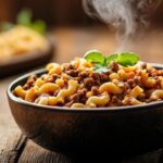 A warm bowl of beefaroni dish showing how to make beefaroni taste better