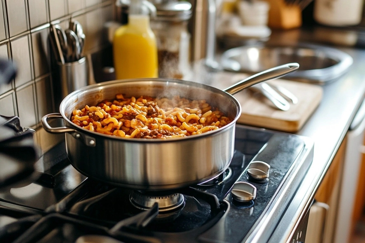 Is beefaroni the same as goulash? a bowl of pasta with beef