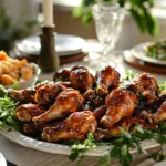 smothered turkey wings recipe served in a pan of savory gravy