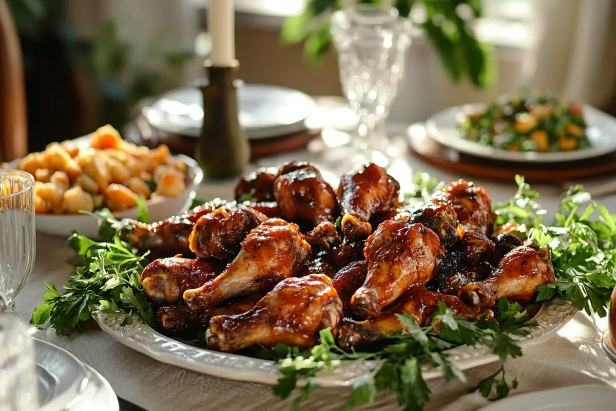 smothered turkey wings recipe served in a pan of savory gravy