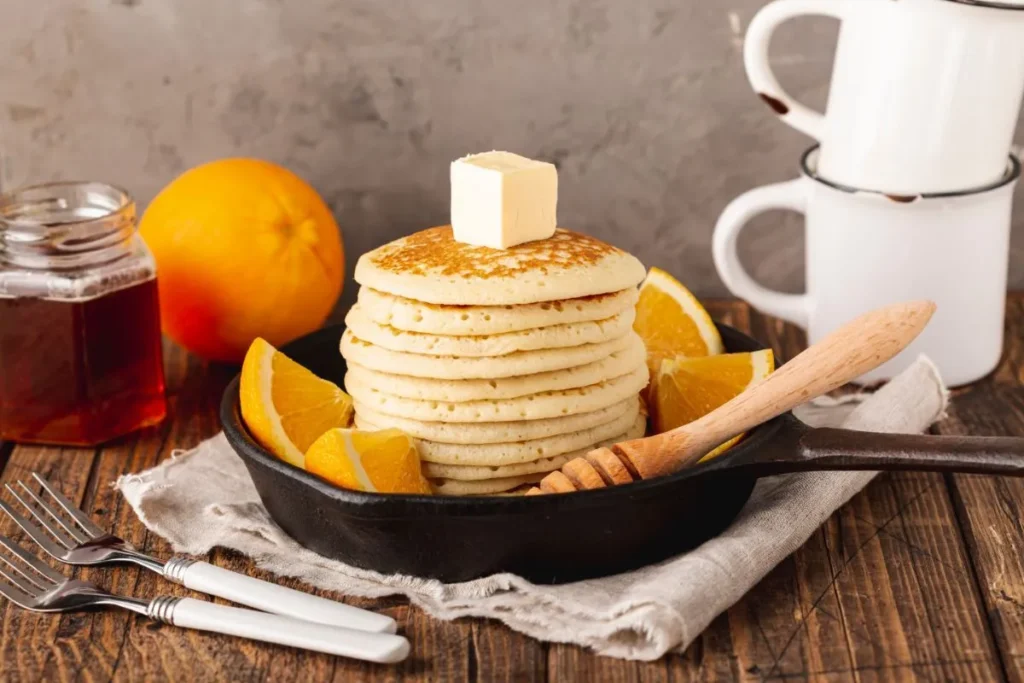 How do you reheat Cracker Barrel pancakes? Freshly reheated pancakes on a white plate.