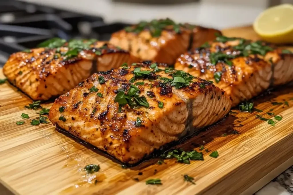 Fresh fish marinating, showing what do you soak salmon in before cooking?