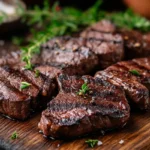 Naturally cooked beef heart slices on a plate.