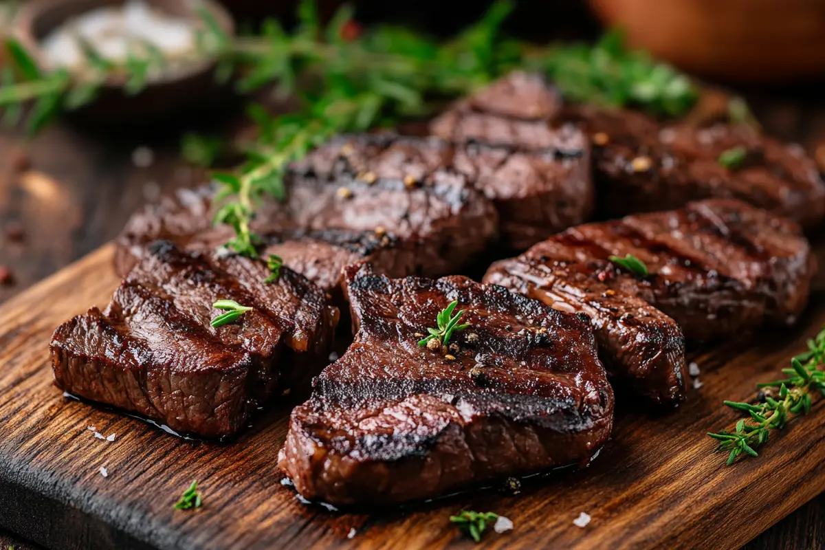 Naturally cooked beef heart slices on a plate.