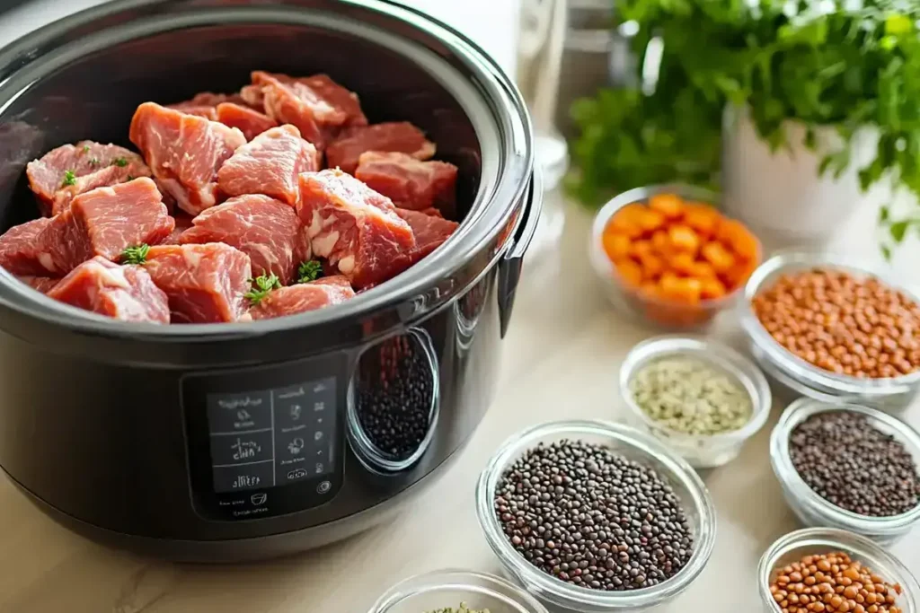 A steaming bowl of shredded chicken chili, one of several high protein crock pot recipes.