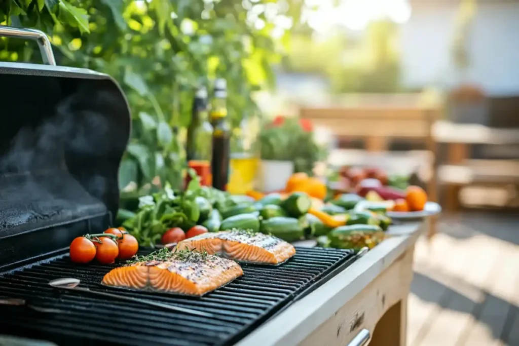 Close-up demonstration of how to cut salmon in cubes?