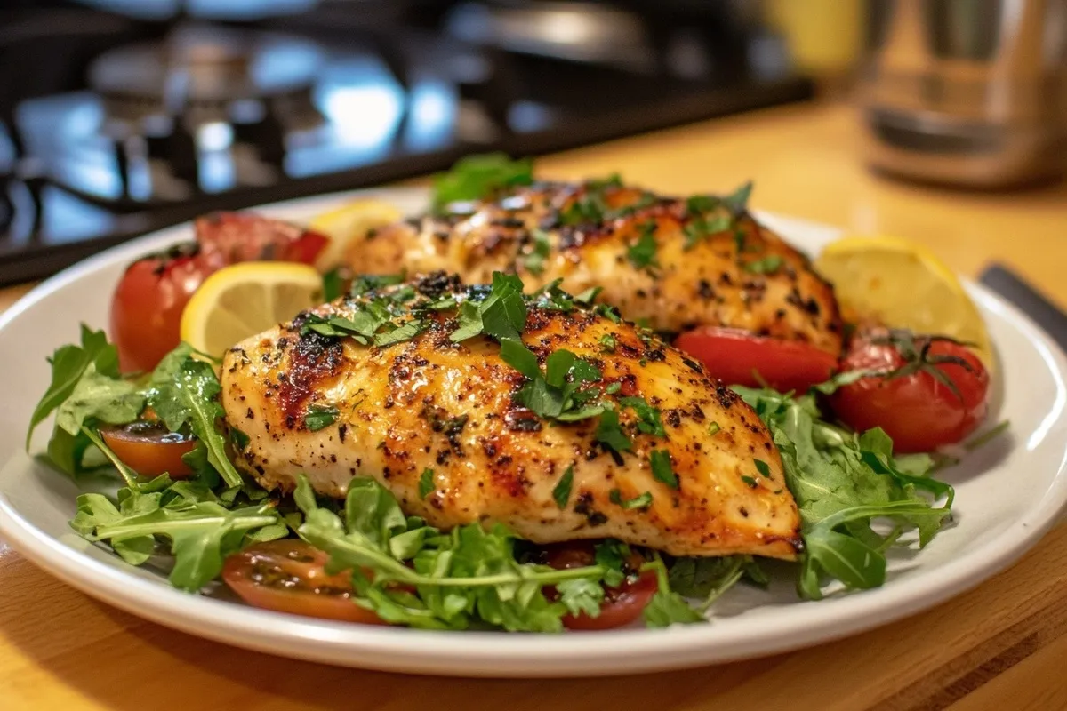 Shredded rotisserie chicken with vegetables on a cutting board