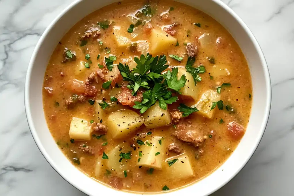 Creamy 4 ingredient potato soup with parsley