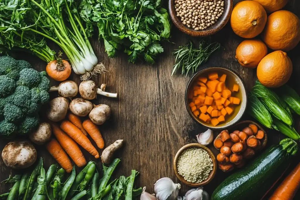 Different ingredients used to prepare beef broth