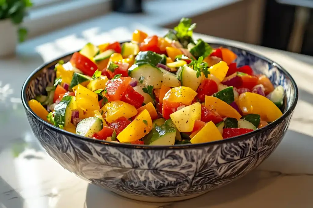 Salad bowl with hearts of palm and mixed vegetables