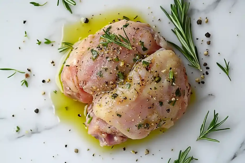 Raw Chicken Thigh with Herb and Oil Dressing