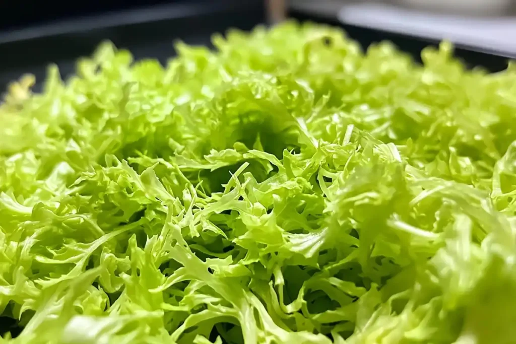 A close-up image of fresh, vibrant green, chopped lettuce.