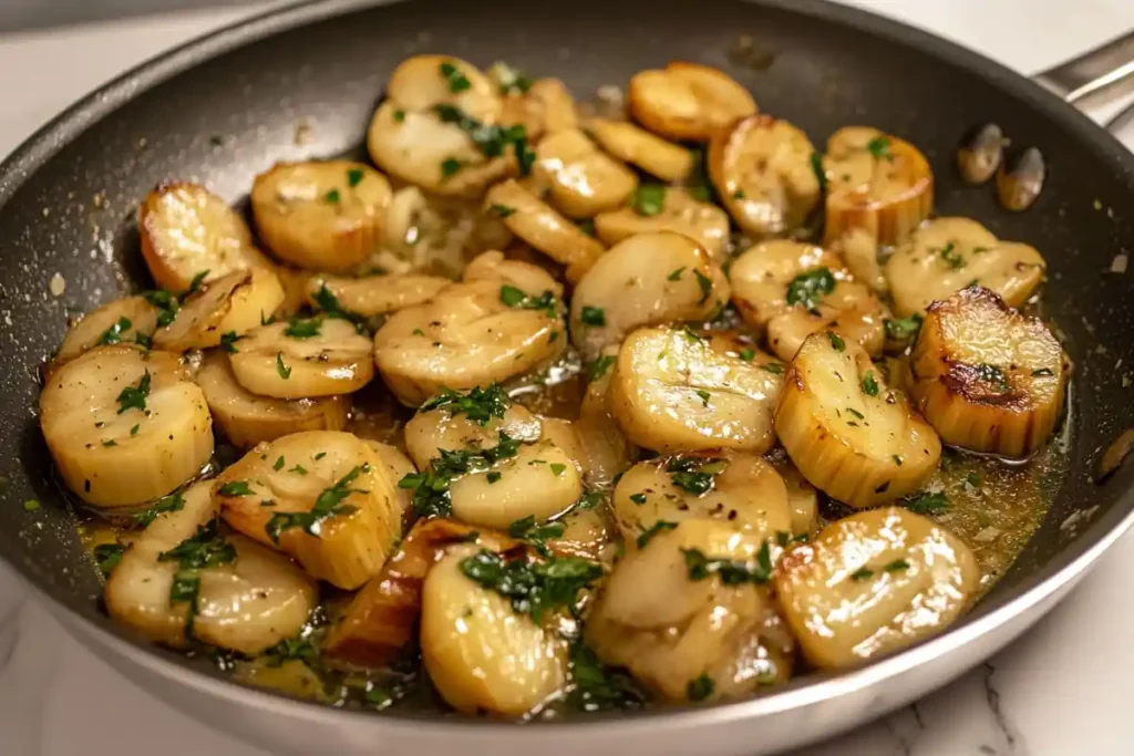 Sautéed hearts of palm with garlic and herbs