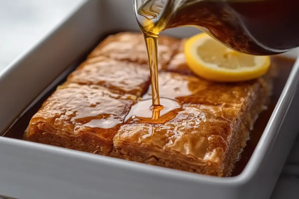 Syrupping the baked baklava