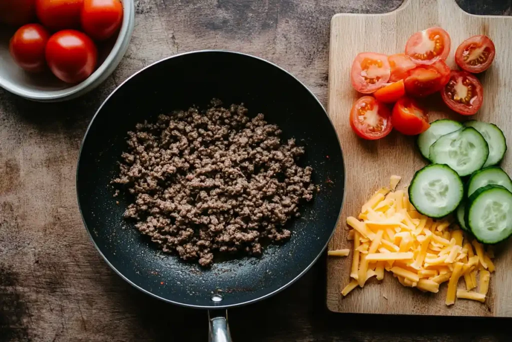 Cooking ground beef for burger bowl recipe