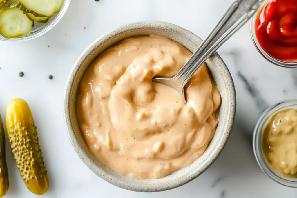 Special sauce preparation for burger bowl recipe