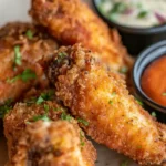 Battered fried chicken wings with dipping sauce. The article about Should I batter my wings before frying?