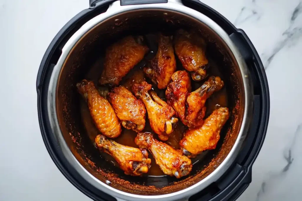 Frying chicken wings ensuring crispy results.
