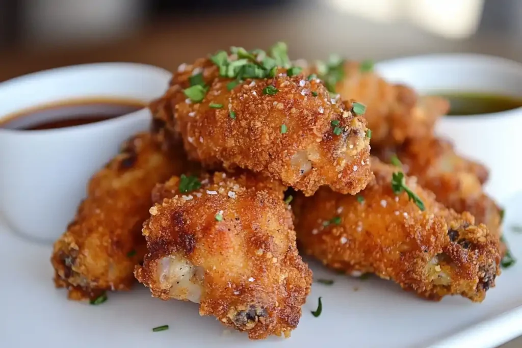 Golden brown, crispy breaded wings
