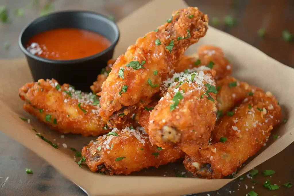 Garlic Parmesan breaded chicken wings.