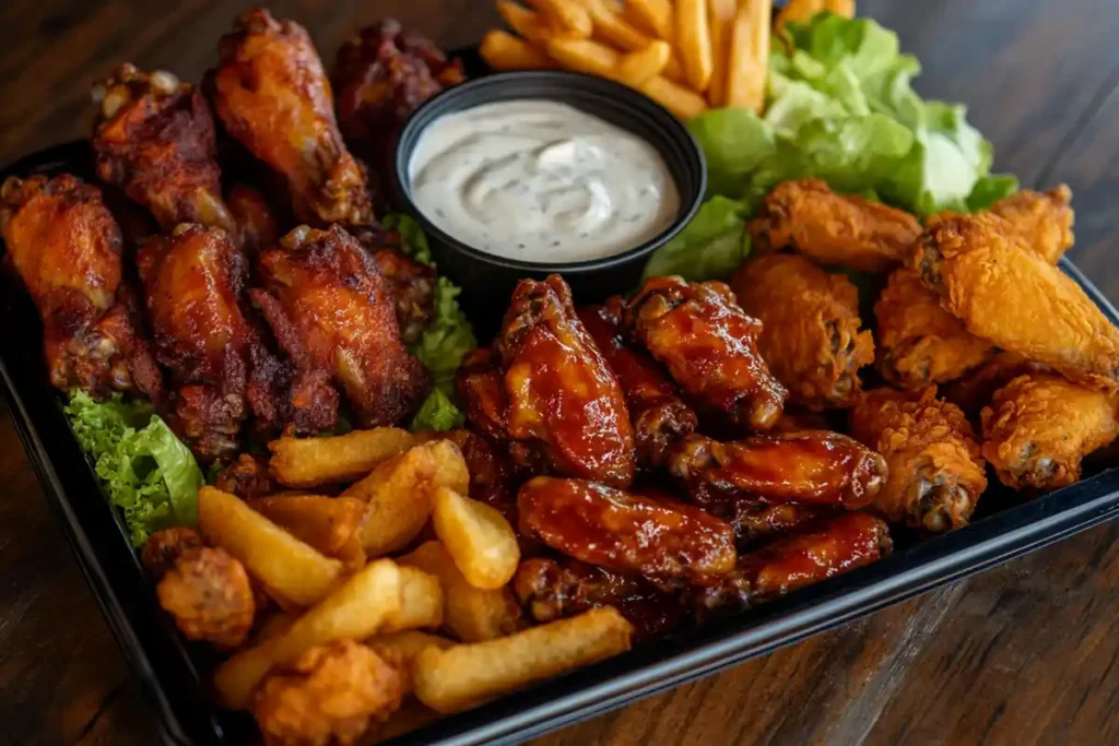 Platter of Crispy Wings with Ranch Dressing
